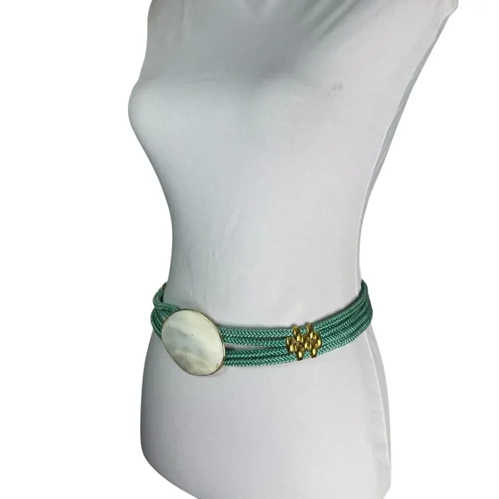 Vintage 1980s Turqoise Shell Boho Retro Statement Belt M